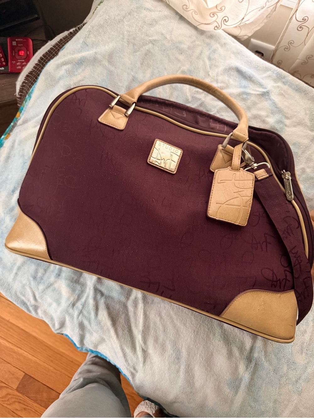 Studio Burgundy and Tan Travel Weekender Bag